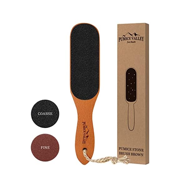 Pumice Stone Foot File - Wooden Pedicure Feet Scrubber with Handle for Callus, Dry, and Dead Skin Removal - Heel Scraper for Feet, Hands, and Body - Foot Filer for Use in Shower