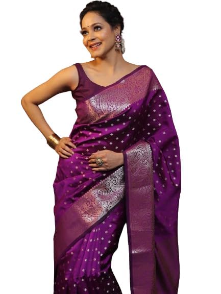 C J Enterprise Women's Pure Soft Silk Saree With Blouse Piece For Wedding