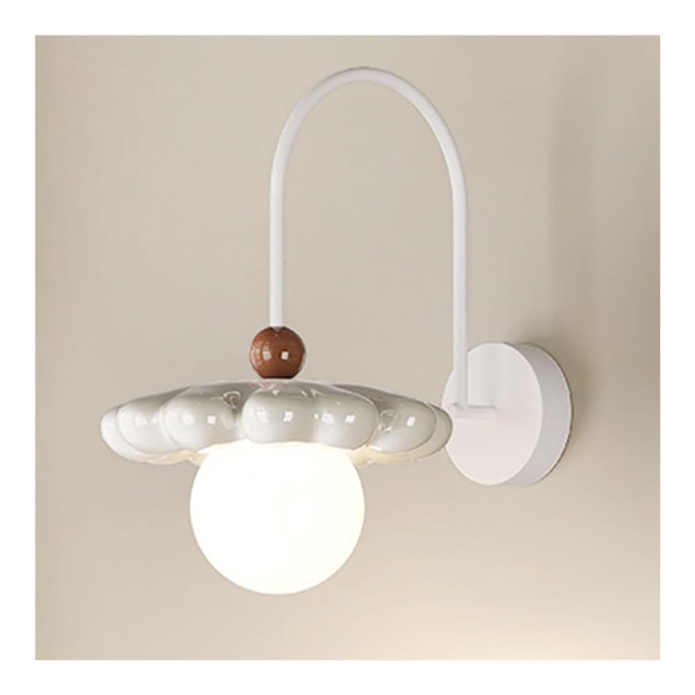 HUAYUSEDF Mid Century Modern Globe Wall Sconce, White 6W Lamp with Acrylic Shade, Gooseneck for Restaurant, Bedroom, Living Room and Hallway