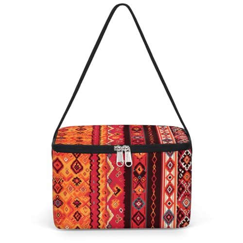 GzLeyigou Geometric Ethic Style Lunch Bags for Women Men 9 Cans, Hot & Cold Food Delivery Bag Insulated Grocery Bag Insulated Lunch Box Boho Cooler Bag for Office Work Picnic Beach