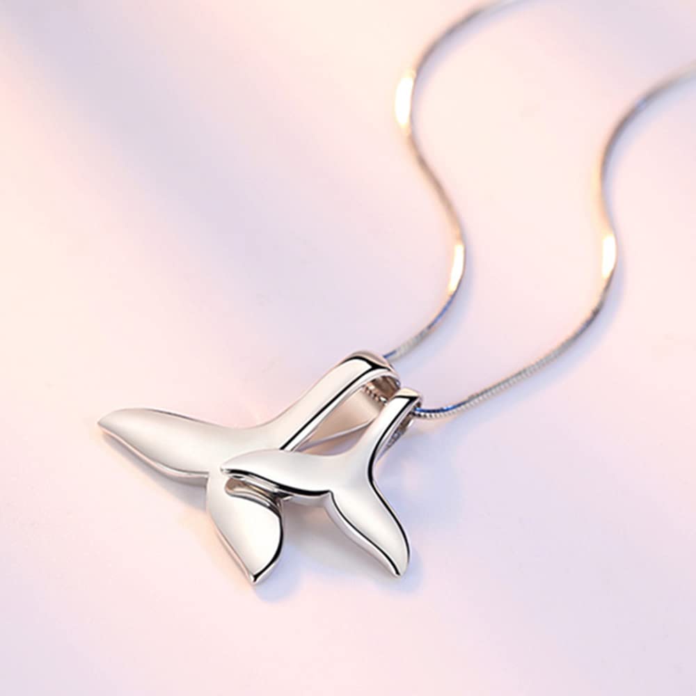 IMINI Collar de plata de ley con doble cola de sirena para mujeres, niñas y hombres, delicado colgante de cola de ballena pulida, cadena de 45,7 cm, plata de ley, Plata esterlina, Nuevo