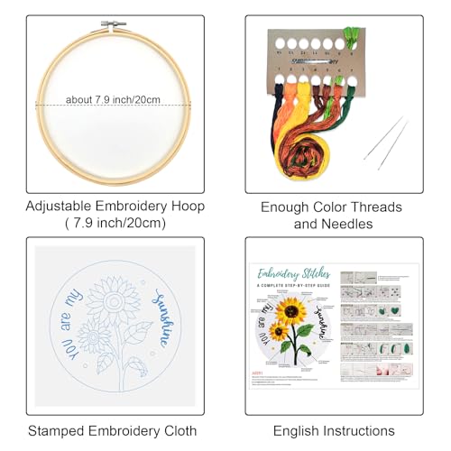 Image of Louise Maelys Embroidery Kits for Beginners,Cross Stitch Kit for Adults,DIY Needlepoint with Sunflower Pattern-You are My Sunshine