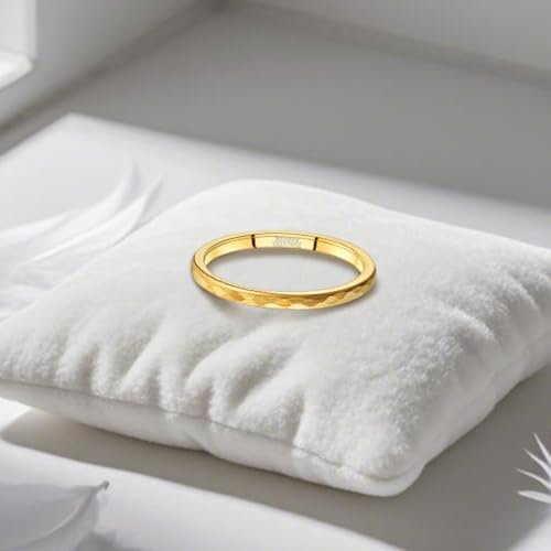 NUNCAD 2mm Tungsten Wedding Band Ring for Men Women 14K Gold/Silver/Black Domed Hammered Finish Comfort Fit Size 5-123