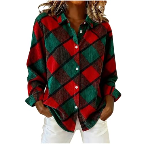 Womens Corduroy Shirts Casual Long Sleeve Button Down Blouses Fall Dressy Multi-Color Plaid Loose Fit Jacket Tops 2025