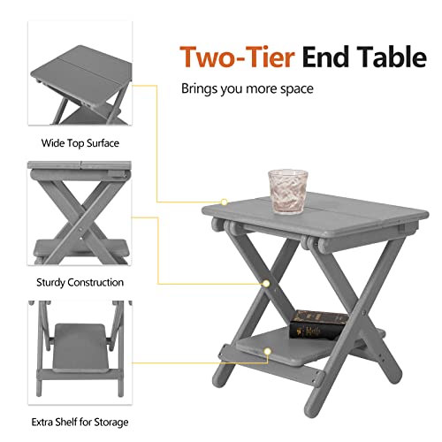 Nalone Outdoor Folding Side Table 15.7" Adirondack Side Table Hdpe Plastic Double End Table Camping Table Small Square Table For Patio, Picnic, Porch, Deck (Grey) #TOP3