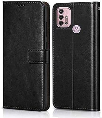 Image of Inside Rubber TPU with Card Pockets Magnetic Closure Protection Compatible with Motorola G10 Power (Black)