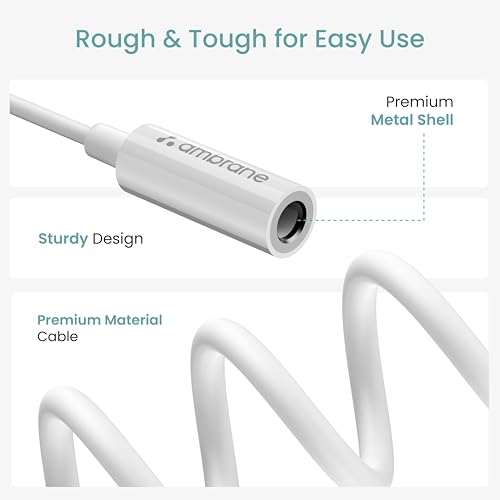 Image of Ambrane Lightning to 3.5mm Audio Earphones Jack Adapter | AUX Cable, Port Converter for iPhone 14, 13, 12, 11, X, XS, 8, 7, 6S, SE, iPod, iPad | Headphone & Car Stereo Connector | White (AOTG-LX1)
