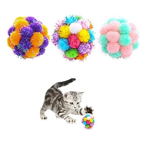 Gesuche 3 Pcs Cat Toy Balls with Bell, Round Cat Pom Pom Balls Built-in Bell, Colorful Sparkle Fuzzy Balls for Indoor Interaction, Play, Training and Chewing of Big Cats & Kittens Cover