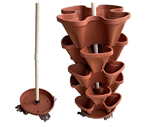 Mr Stacky Australia - Large 5 Tier Stacking Planter Vertical Garden with Heavy Duty Trolley Wheels (Terracotta)