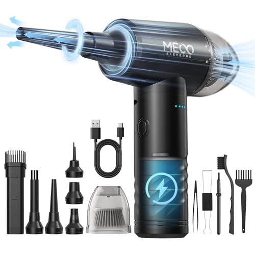MECO ELEVERDE Soplador de Polvo Eléctrico y Aspirador 2 en 1, 100000 RPM Soplador Aire Comprimido, 3 Velocidades, 10 Kpa Soplador de Aire Inalámbrico, Aire Comprimido Limpieza PC, Sofá, Coche, Negro