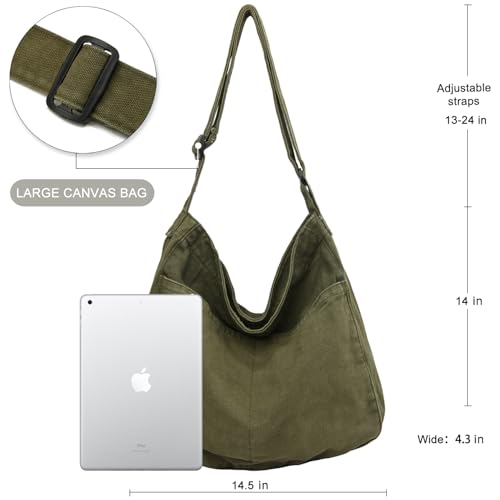 Dainaotm DAI04-1-ARMY GREEN Canvas Tote Bag Casual Hobo Crossbody Shoulder Bag thumb #1