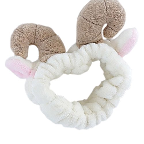 Kawaii Curved Sheep Horns Wash Headband Soft Animal Elastic Hairband For Womens Cosmetic Shower Spa