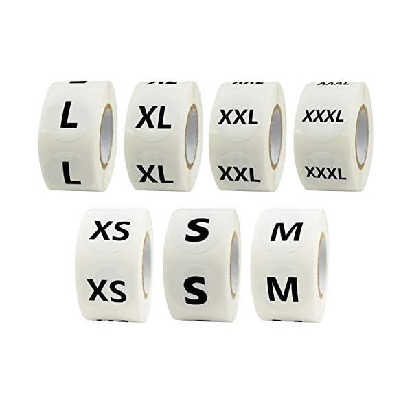2800 Stück Kleidungsgrößen Aufkleber Etiketten mit 7 Größen (XS, S, M, L, XL, XXL, XXXL) und Perforationslinie,2,2cm…