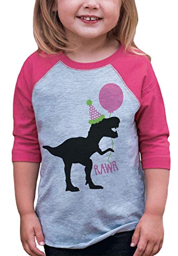 7 ate 9 Apparel Youth Dinosaur Birthday Pink Baseball Tee Large