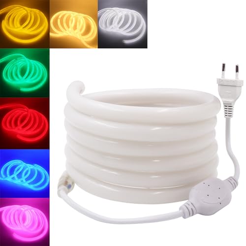 HEGEHE - Striscia LED 220V, Flessibile Impermeabile IP65, 120 LED/m 4m Striscia Neon LED Tubo Tondo Luce Bianca 6000K CRI85+, Illuminazione Luminosa a 360°, Tagliabile