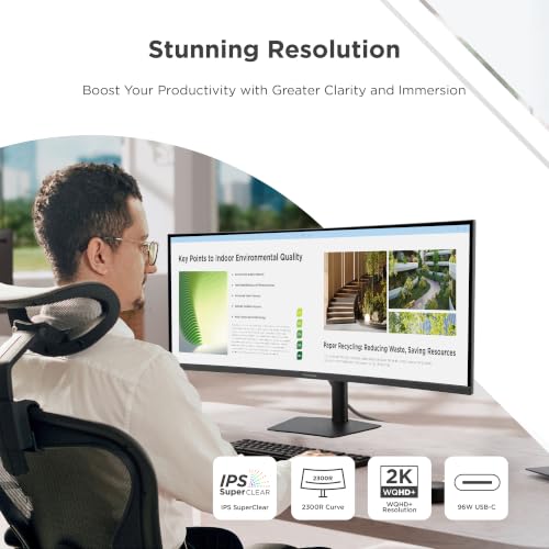 Image of ViewSonic VG3820C 38 Inch 1600p Ultrawide Curved Monitor, IPS Display with 96W USB-C and KVM Switch for Productive Multi-Tasking, Advanced Ergonomics, HDMI, and DisplayPort Inputs