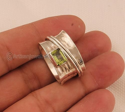 Peridot Spinner Ring, 925 Silver Jewelry, Handmade Spinner Women, Minimalist Spinner Ring, Fidget Silver Ring, Green Stone Ring, Spinner Ring, Boho Ring Silver, Family Band Ring, Engagement Gift3