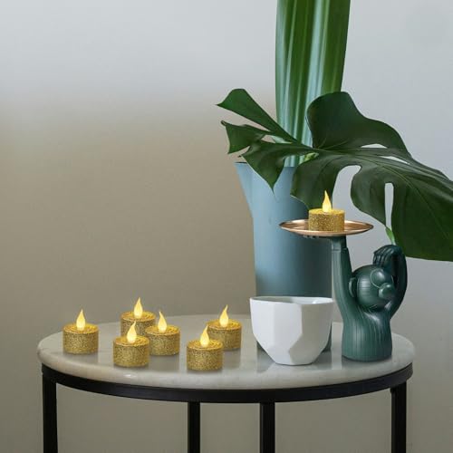 Image of FURORA LIGHTING Gold Glitter Flameless Tealights - 1.45 inch W x 1.57 inch H, 12-Pack, Batteries Included
