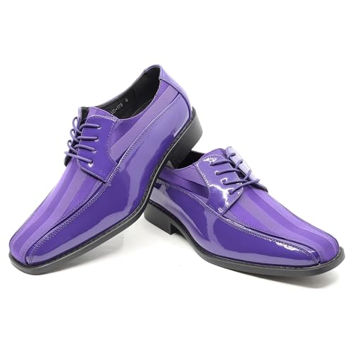 Image of Men's Oxford Lace up Striped Satin Patent Tuxedo Dress Shoes MC-179
