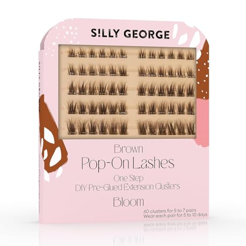 Silly George Pop-On Lashes - DIY 1-Step Pre-Glued Faux Eyelash Clusters, Natural Look Extensions, Black - Flutter, 5-7 Pair Set, Pack of 60 Clusters