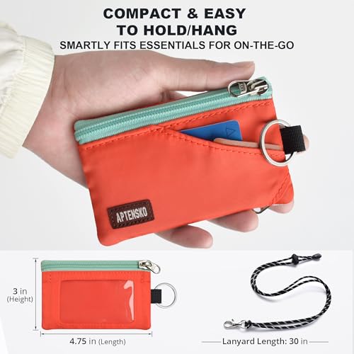 Image of RFID Blocking Travel Wallet with Adjustable Lanyard, Small Nylon Zipper Pouch and Badge Holder for ID, Credit Cards, Cash, Keys, Commuters (Blazing Orange)
