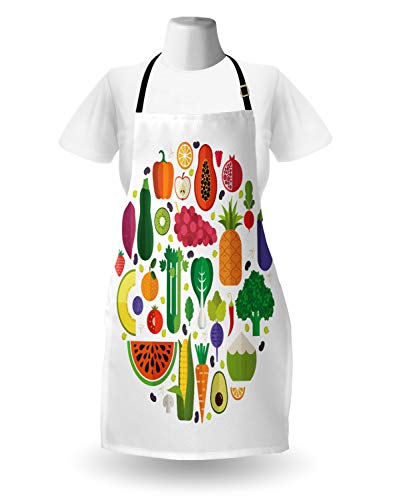 Ambesonne Vegetable Apron, Colorful Ingredients As A Circle Yummy Food Themed Print On Plain Backdrop, Unisex Kitchen Bib With Adjustable Neck For Cooking Gardening, Adult Size, Multicolor #TOP1