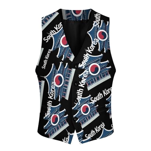 South Korea Flag Men's Suit Vests Dress Vest V-Neck Waistcoat Slim Business Formal with Pocket4