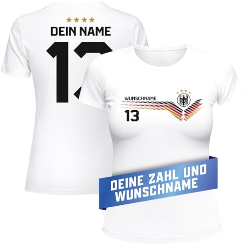 MoonWorks® EM Shirt Damen Deutschland Trikot Vorderseite Rückseite personalisiert mit Name Zahl Fußball Europameisterschaft 2024 weiß S