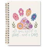JXREQ Cute Pink Floral Dog Paw Notebook Journal for Women Dog Lovers Gifts, Cute Notebooks for Note Taking Writing, All You Need Is Love and a Dog Spiral Notebooks 5.5x8.3