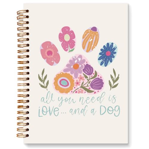 JXREQ Cute Pink Floral Dog Paw Notebook Journal for Women Dog Lovers Gifts, Cute Notebooks for Note Taking Writing, All You Need Is Love and a Dog Spiral Notebooks 5.5x8.3