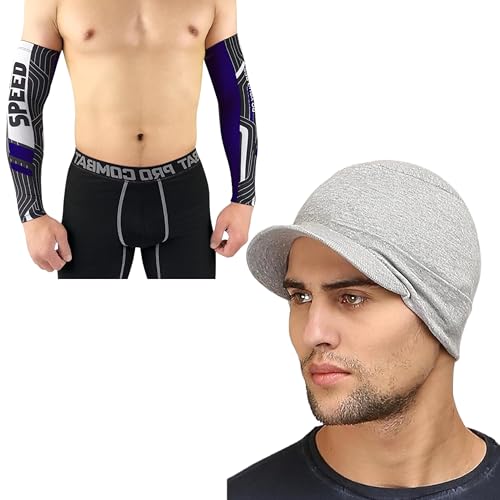 Image of Tomorrow Arm Sleeves and Skull Cap - UV Protection, Cooling Compression, and Sun Shield for Outdoor Activities, Arm sleeves for Riding, Cycling arm Sleeves Pack of 2 COMBO