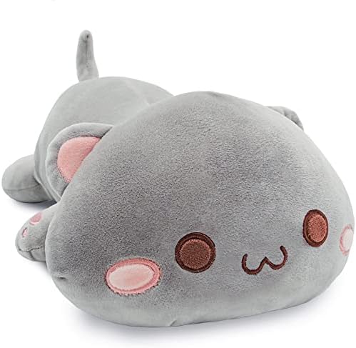 Onsoyours Cute Kitten Plush Toy Stuffed Animal Pet Kitty Soft Anime Cat Plush Pillow for Kids (Gray A, 25.5")