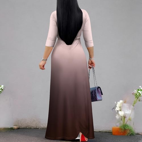 Image of PinkPatty Women's Plus Size Maxi Dresses Casual Flowy 3 /4 Sleeves Dress Printed Vacation Dress for Daily Wear with Belt