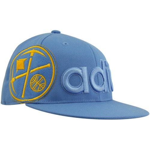 adidas Denver Nuggets Light Blue Felt Logo Flat Brim 210 Fitted Hat (Large/X-Large)