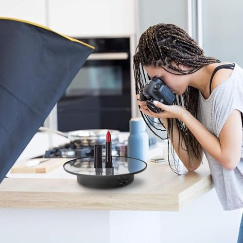 Image of Motorized Rotating Display Stand - 360 Degree Electric Turntable for Product Photography, Jewelry, and 3D Scanning | Multi-Speed & Multi-Angle Control, USB Powered (Black)