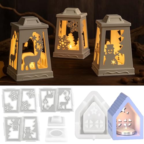 Maison de Moules en Silicone,Moule Silicone Maisons,Lanterne de Noël Moules,pour Travaux Manuels,Plâtre,Bougies,Bricolage