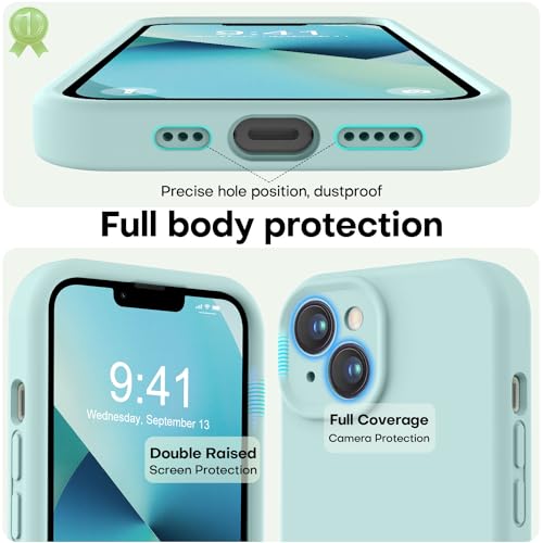 Image of LOVE 3000 Designed for iPhone 13 Case, Premium Silicone with [Camera Protection] [Soft Anti-Scratch Microfiber Lining] Shockproof Protective Phone Case for iPhone 13 Women Men Girls 6.1 inch, Mint