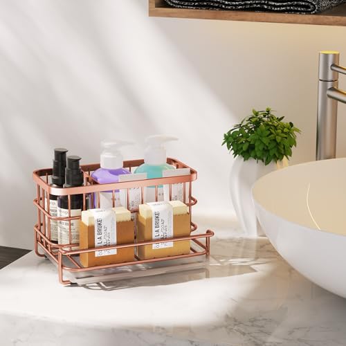 HapiRm Multifunctional Kitchen Sink Organizer, Large Sink Caddy with Drain Tray, SUS304 Stainless Steel Rustproof Sponge Holder for Kitchen Countertop - Rose Gold