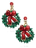 cocojewelry Christmas Ornament Wreath Red Bow Poinsettia Post Stud Earrings