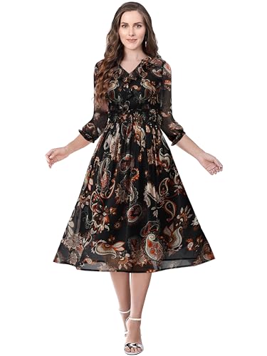 Image of KERI PERRY Women's Georgette Paisley Print Fit & Flared Dress