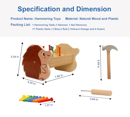 Image of Wooden Hammer Pounding Bench Montessori STEM Toy for Toddler Early Development