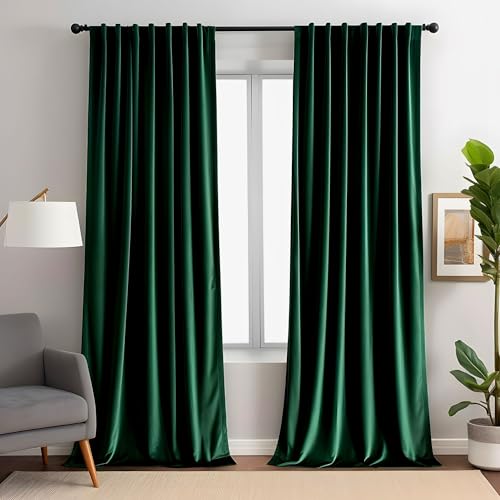 Aljctns Emerald Green Velvet Curtains 90 inches Long Luxury 80%