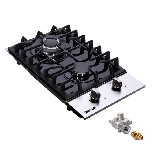 12 Inch Gas Cooktop, Built-in 2 Burners Stainless Steel Gas Stovetop LPG/NG Convertible Gas Stove Top Dual Fuel Gas Hob DM2188-01 by Deli-mate - Used condition - US$92.87