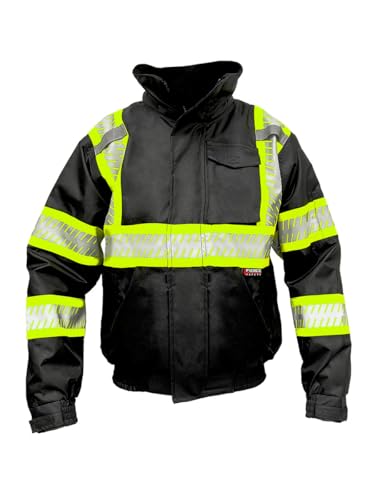 Fierce Safety 3-in-1 Superior Hi-Vis Black Bomber Safety Jacket with Fleece - ANSI Class 1