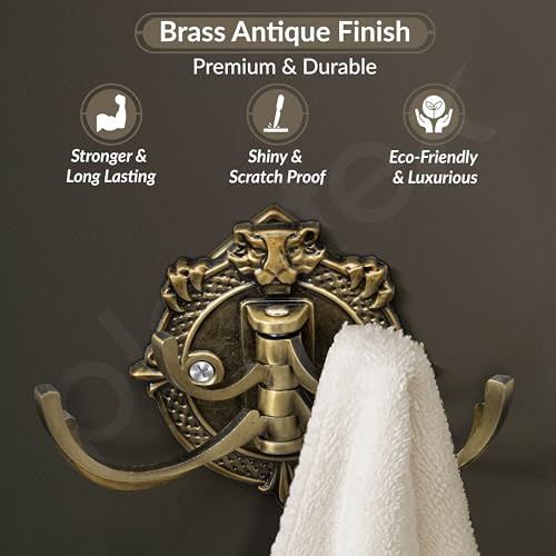 Image of Plantex Zinc Alloy, Antique Robe Hook, Cloth-Towel Hanger Bathroom Accessories (Brass, Lion)