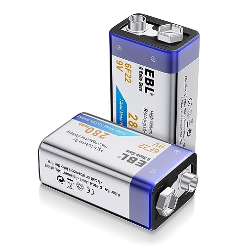 EBL 9V Pilas Recargables 280mAh NiMH Precargada Baja Autodescarga Larga Duración para Microfono Inalambrico Alarmas de Humo Dispositivos Médicos Juquetes y Relojes