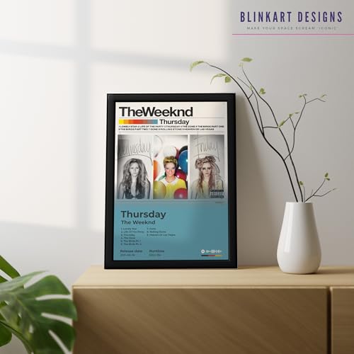 Image of BLINKART The Weekend - Thrusday Wall Photo Frames | Wall Art for Bedroom, Living Room, Studio or Office | Album Cover Print with Spotify Song Link QR Code | Gift for Fans - 8x12 In
