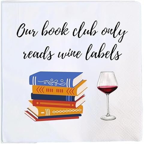 Book Club Cocktail Napkins, 50 Pack, 'Our Book Club Only Reads Wine Labels' Quote, Gifts for Women, Wine Party Decorations or Favors Cover
