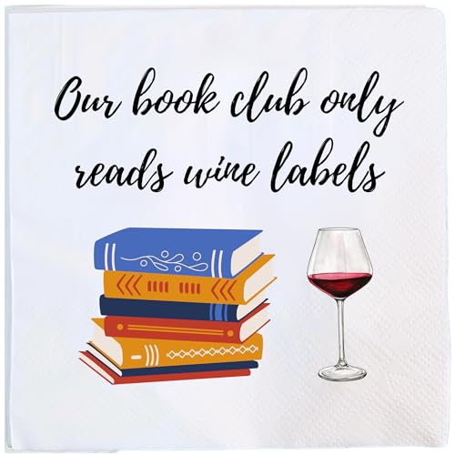 Book Club Cocktail Napkins, 50 Pack, 'Our Book Club Only Reads Wine Labels' Quote, Gifts for Women, Wine Night Party Decorations or Favors