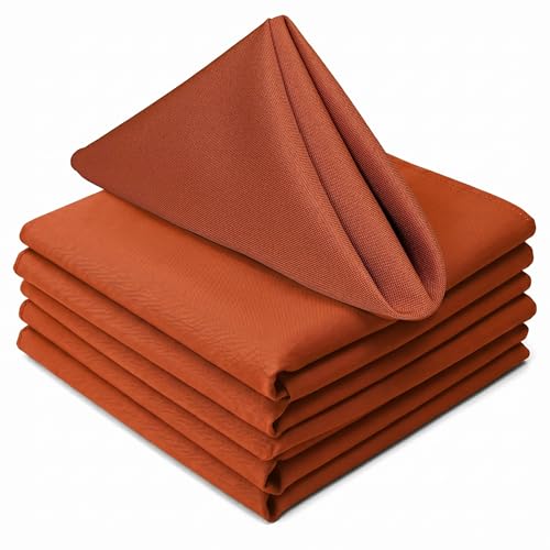 TableLinensforLess 17'x17' Polyester Cloth Napkins, Set of 6 (Burnt Orange) | Easy-Care, No-Iron Finish, Superior Color Retention, Machine Washable